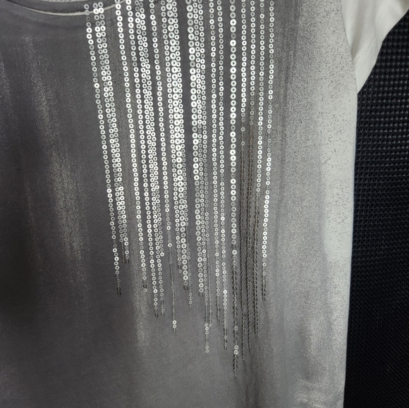 Calvin Klein Women's White and Gray Sequin Tee - Picture 3 of 5